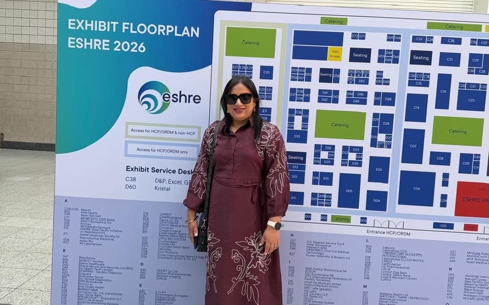 Dr. Ratika Jindal at ESHRE 2026, the European Society of Human Reproduction and Embryology annual meeting, ExCeL London